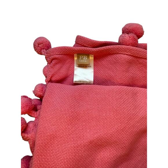 Pottery Barn Teen PINK Throw Blanket Organic Cotton pom poms - Picture 5 of 6